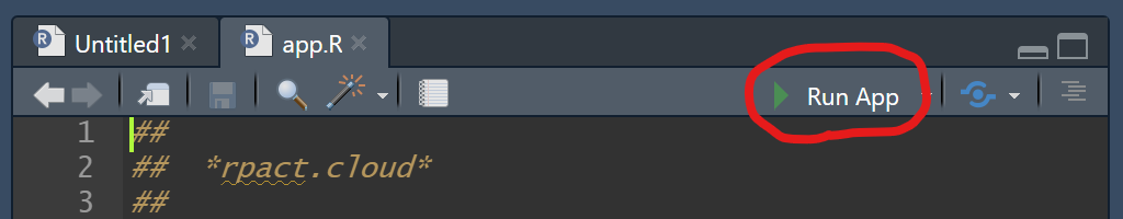 Screenshot
showing the Run App button in RStudio